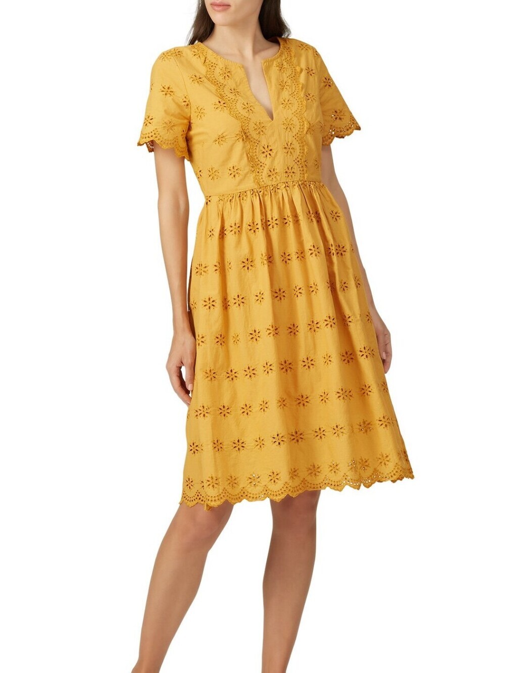 Madewell Cotton Mustard Yellow Eyelet Midi Dress Sz 00